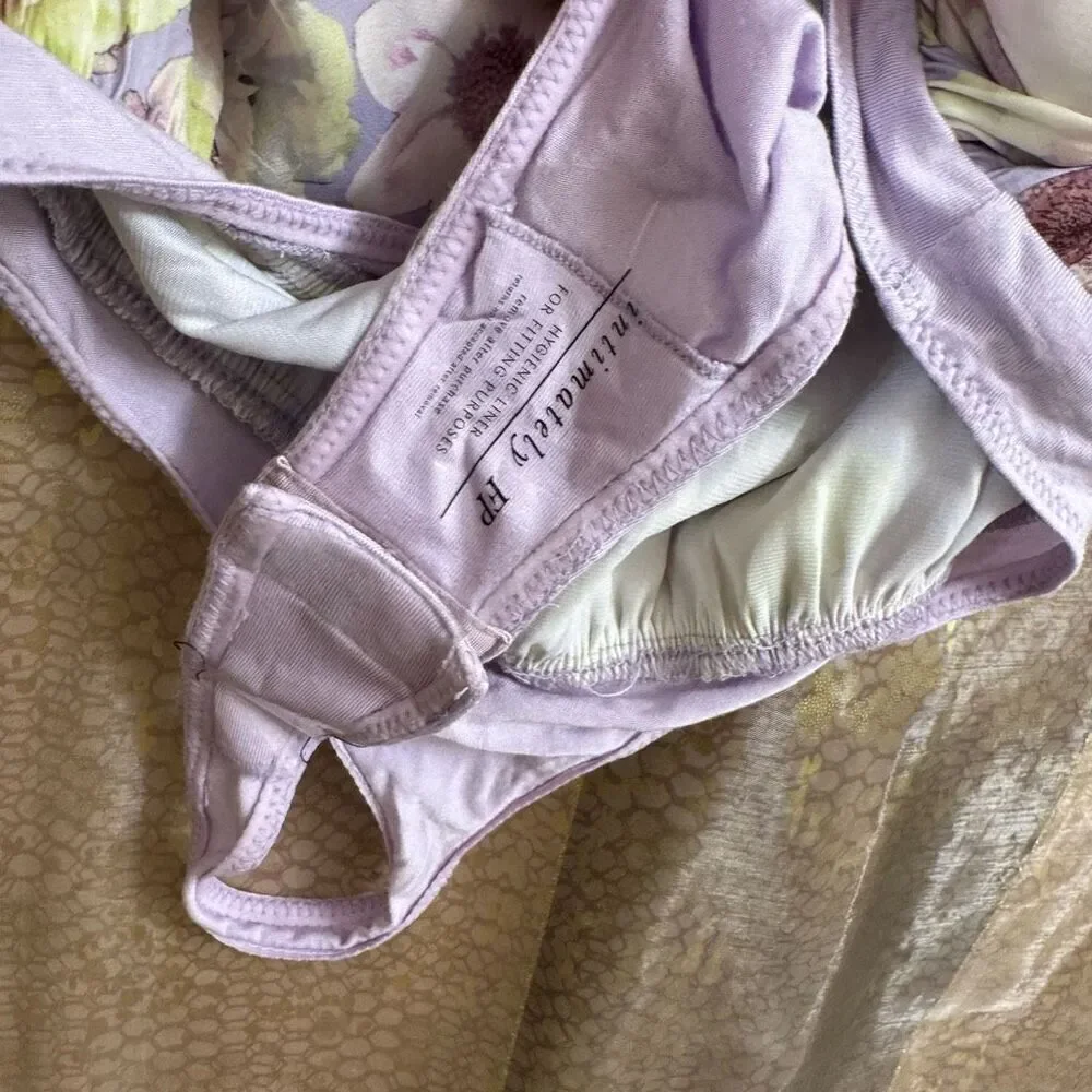 Free People Lavender One Shoulder Floral Silky Tie Shoulder Bodysuit Small NWOT